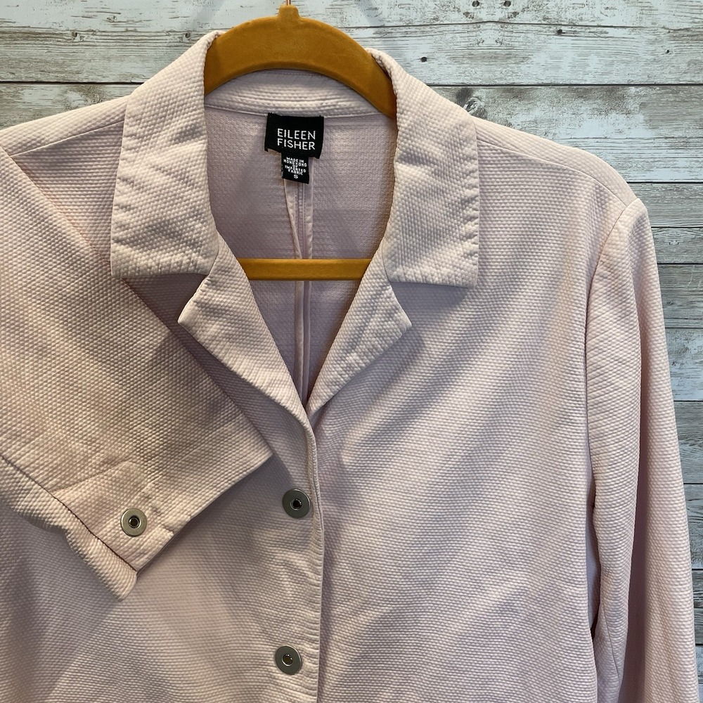 Eileen Fisher Womens S Blazer Jacket Pink Snap Front Waffle Blazer Jacket Pocket